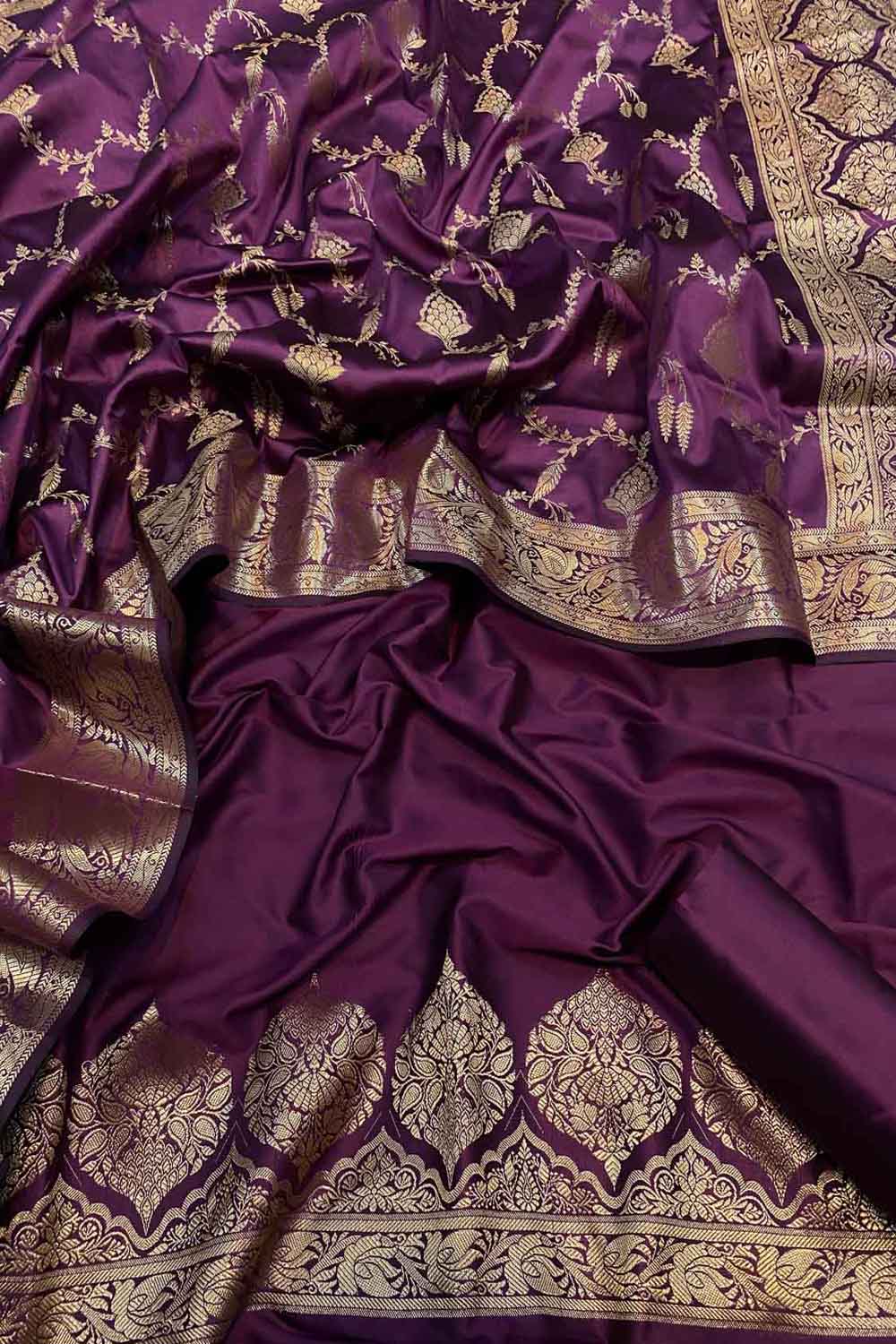 Elegant Purple Banarasi Silk Three Piece Unstitched Suit Set - Luxurion World