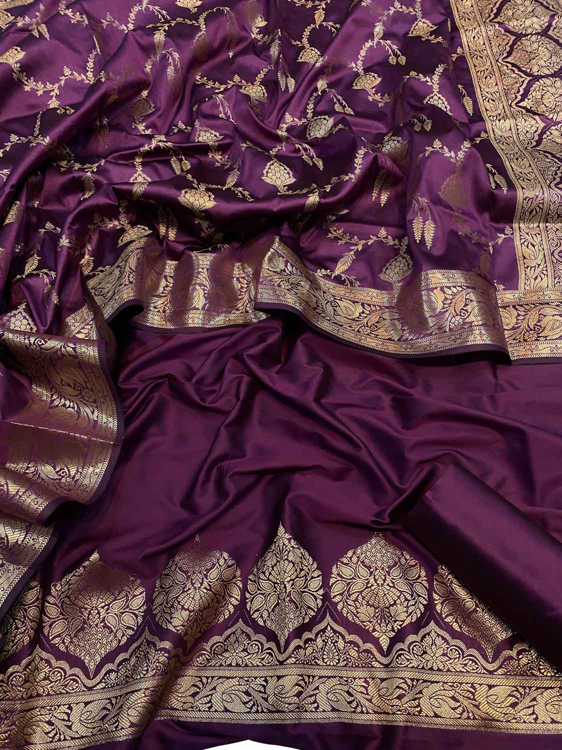 Elegant Purple Banarasi Silk Three Piece Unstitched Suit Set - Luxurion World