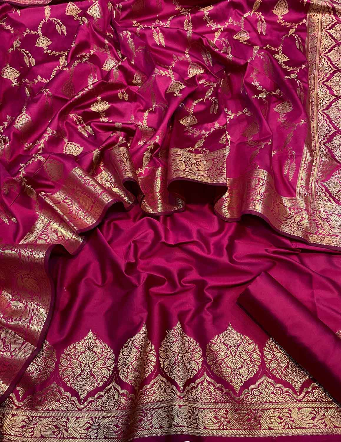 Stunning Pink Banarasi Silk Three Piece Unstitched Suit Set - Luxurion World