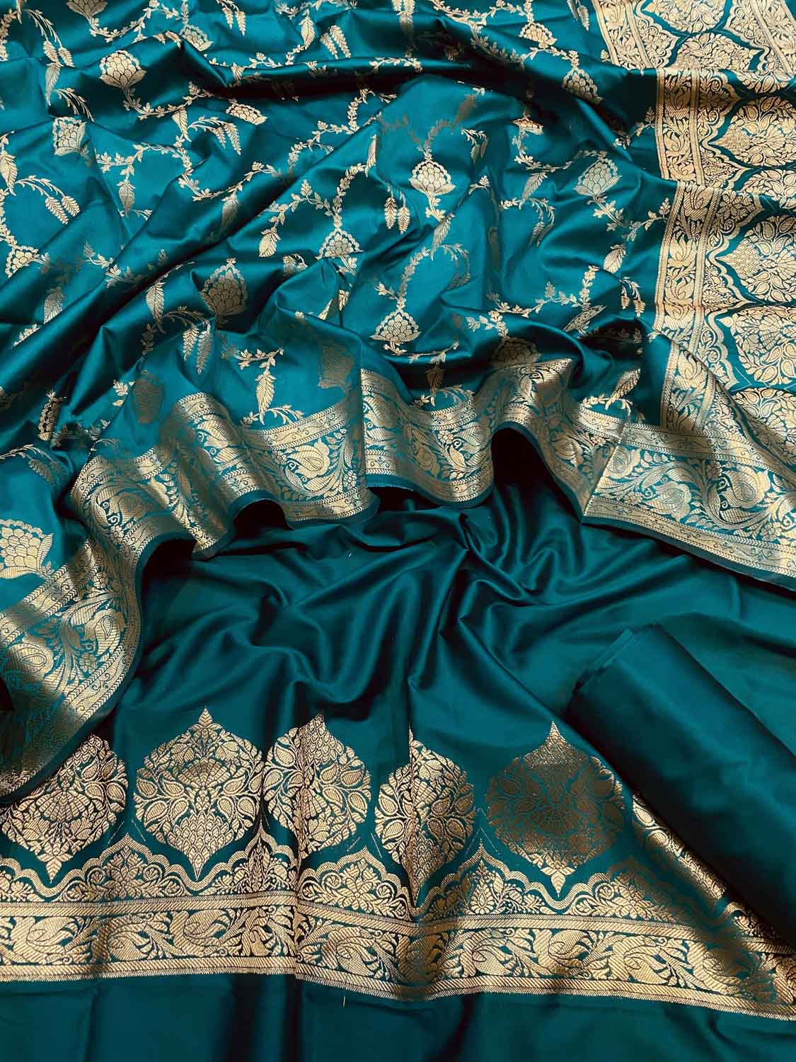 Elegant Blue Banarasi Silk Three Piece Unstitched Suit Set - Luxurion World