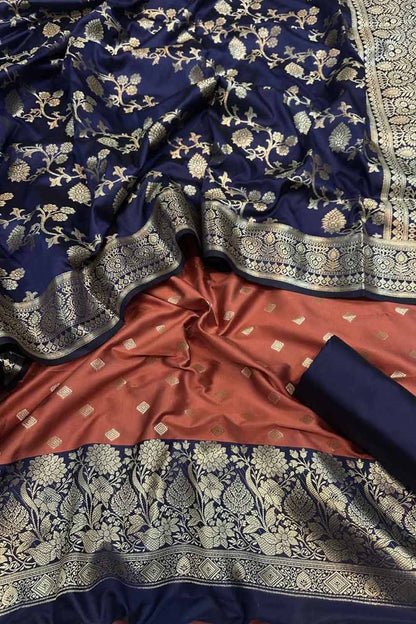 Stunning Onion Pink Banarasi Silk Unstitched Three Piece Suit Set - Luxurion World