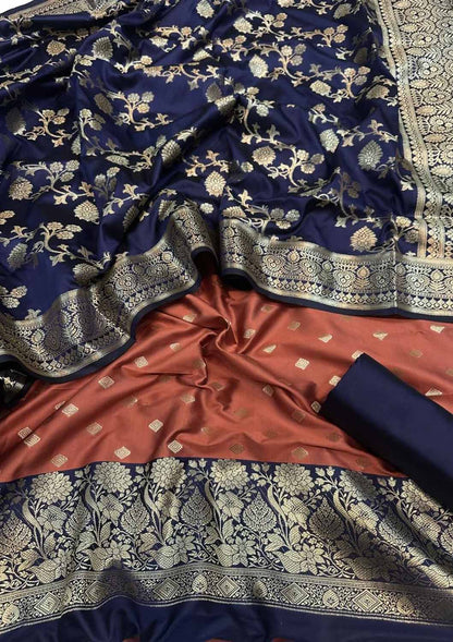 Stunning Onion Pink Banarasi Silk Unstitched Three Piece Suit Set - Luxurion World