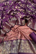 Stunning Onion Pink Banarasi Silk Unstitched Three Piece Suit Set - Luxurion World