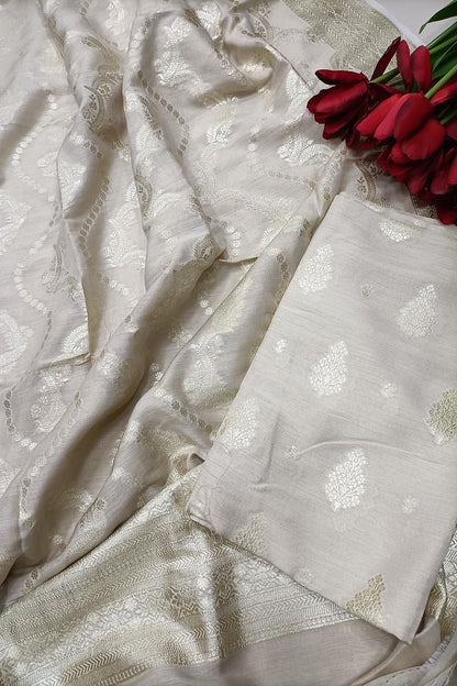 Exquisite Dyeable Banarasi Pure Moonga Silk Handloom Two Piece Unstitched Suit Set - Luxurion World