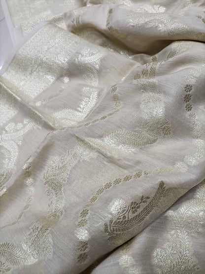 Exquisite Dyeable Banarasi Pure Moonga Silk Handloom Two Piece Unstitched Suit Set - Luxurion World