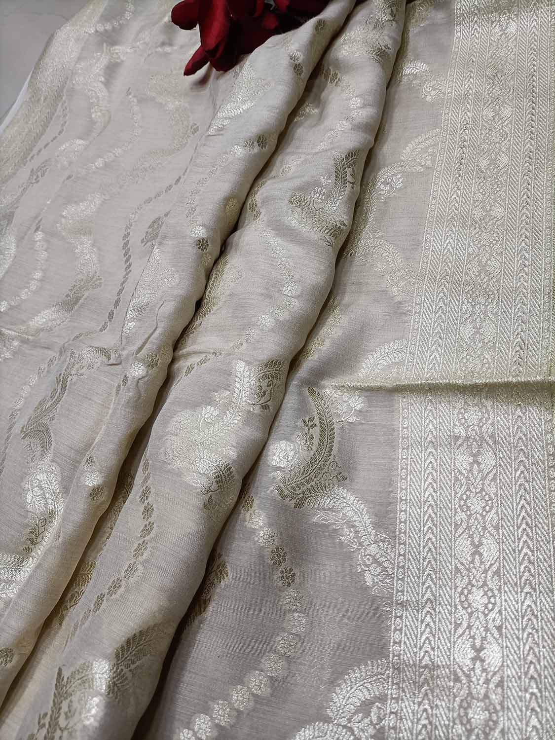 Exquisite Dyeable Banarasi Pure Moonga Silk Handloom Two Piece Unstitched Suit Set - Luxurion World