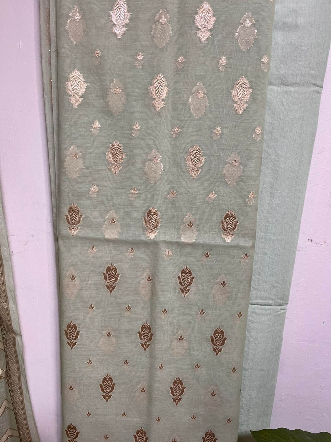 Elegant Grey Banarasi Handloom Chanderi Silk Three Piece Suit Set - Luxurion World