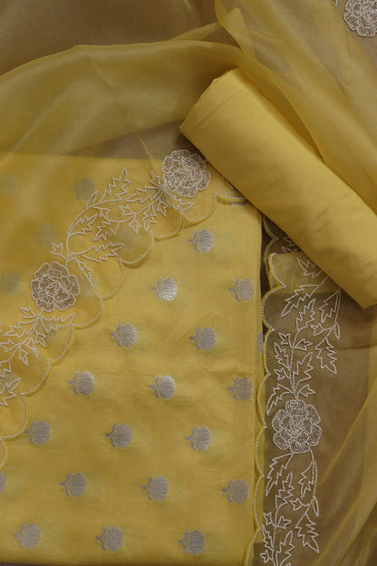 Stunning Yellow Banarasi Chanderi Silk Suit Set with Cutdana Embroidery & Organza Dupatta