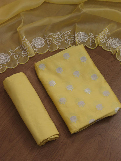 Stunning Yellow Banarasi Chanderi Silk Suit Set with Cutdana Embroidery & Organza Dupatta
