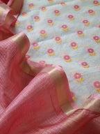 Stunning Off White Banarasi Chanderi Silk Suit Set - Unstitched With Shaded Dupatta - Luxurion World