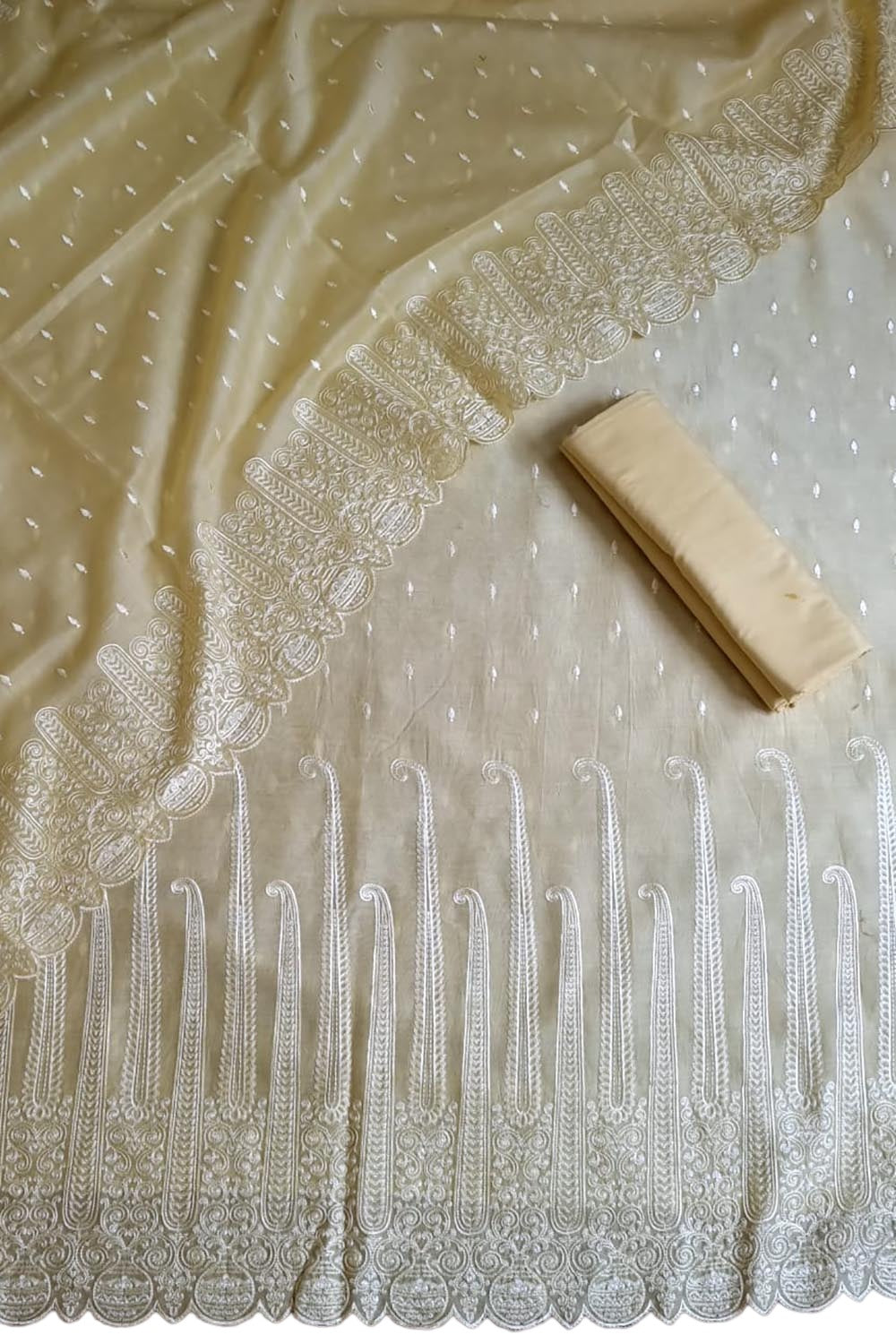 Chic Yellow Chikankari Chanderi Suit Set - Unstitched 3-Piece for a Stunning Look - Luxurion World