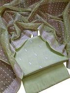 Elegant Green Banarasi Chiniya Silk Suit with Chiffon Dupatta - Luxurion World