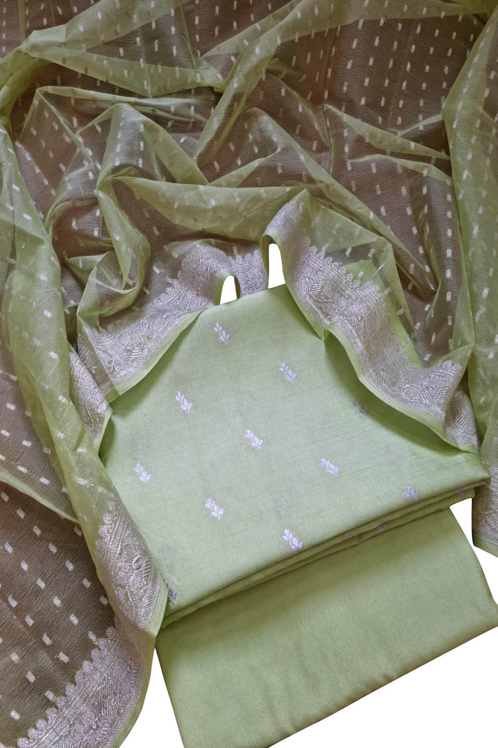 Elegant Green Banarasi Chiniya Silk Suit with Chiffon Dupatta - Luxurion World