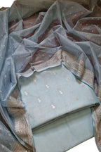 Elegant Blue Banarasi Chiniya Silk Suit with Chiffon Dupatta - Luxurion World