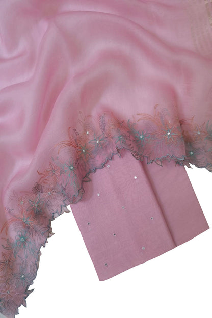 Exquisite Pink Banarasi Chanderi Silk Suit with Mirror Work - Luxurion World