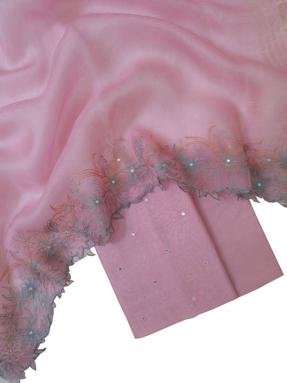 Exquisite Pink Banarasi Chanderi Silk Suit with Mirror Work - Luxurion World