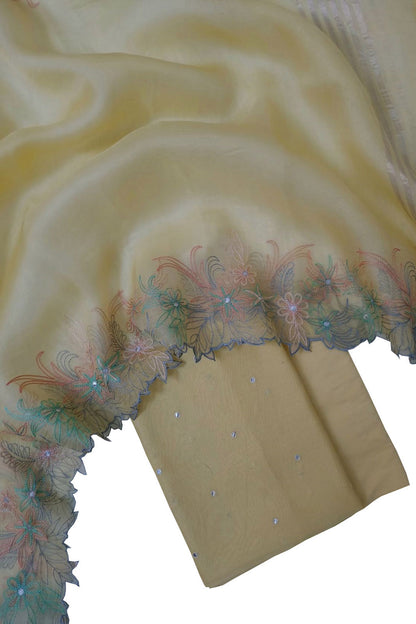 Yellow Banarasi Embroidered Chanderi Silk Suit with Mirror Work - Luxurion World