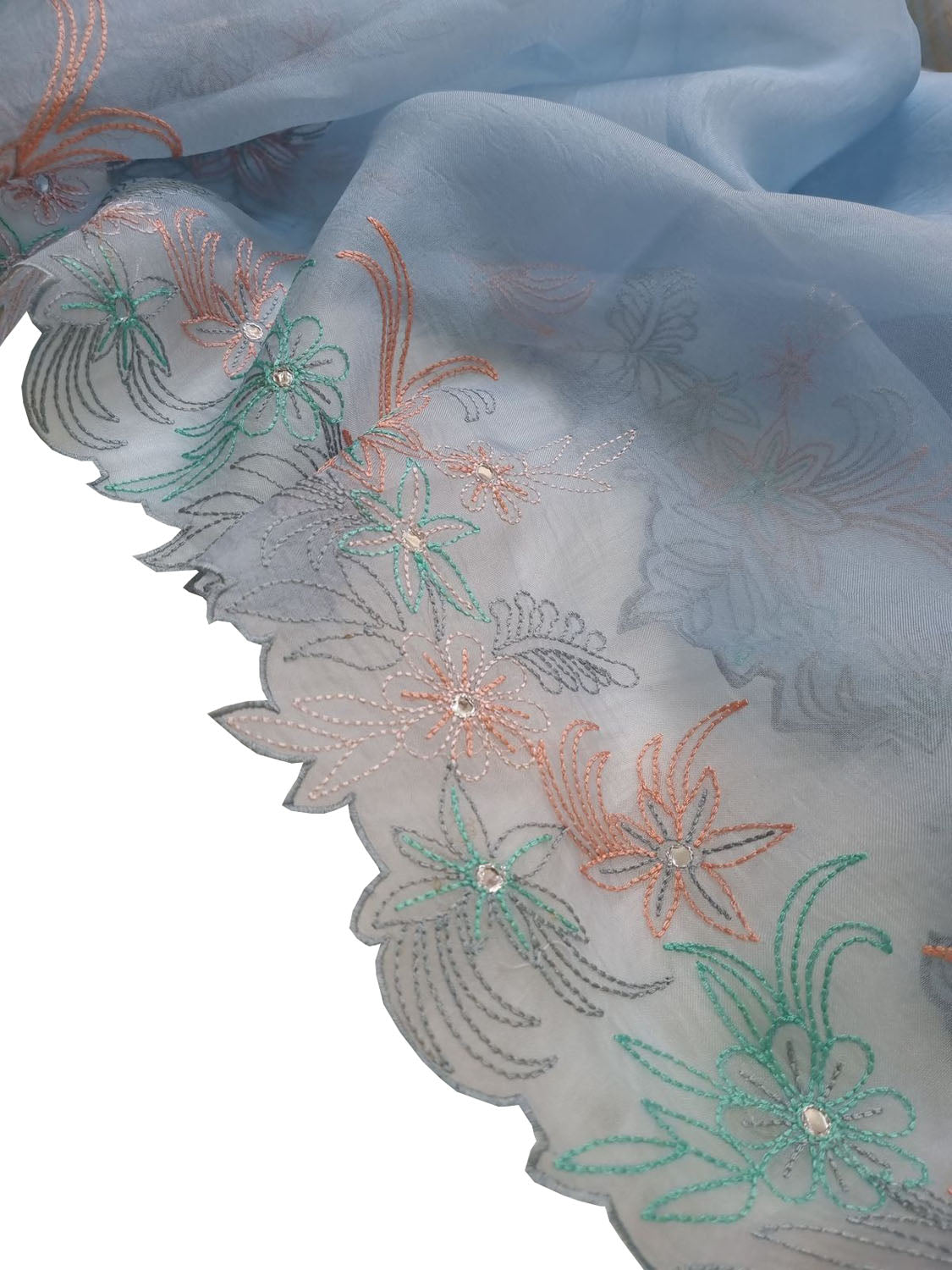 Blue Banarasi Embroidered Chanderi Silk Suit With Mirror Work - Luxurion World