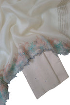 Elegant Off White Banarasi Silk Suit with Mirror Work - Luxurion World