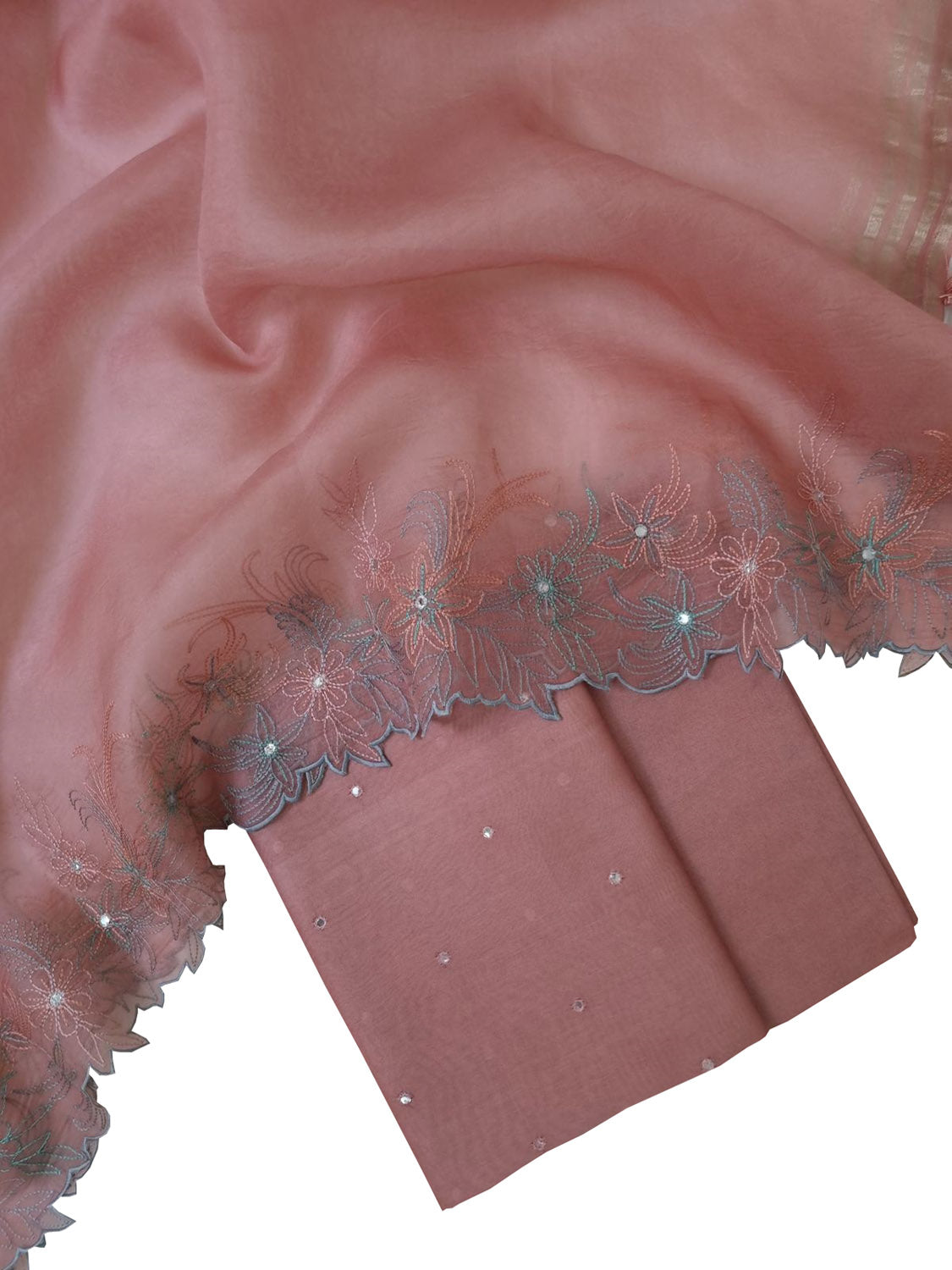 Exquisite Pink Banarasi Embroidered Silk Suit with Mirror Work - Luxurion World