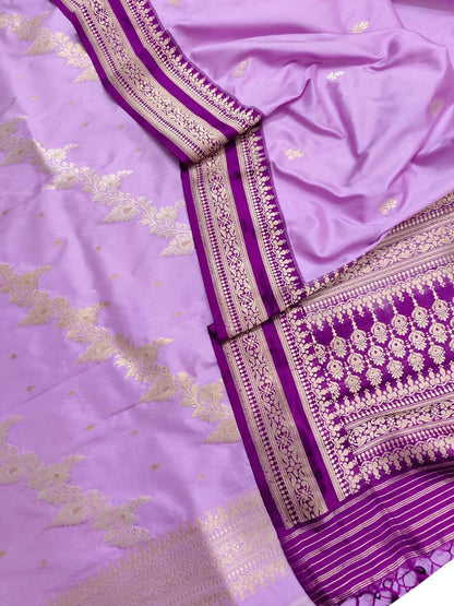 Elegant Purple Banarasi Handloom Pure Katan Silk Suit - Luxurion World