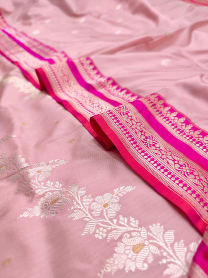 Elegant Pink Banarasi Handloom Pure Katan Silk Suit - Luxurion World