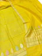 Yellow Pure Moonga Silk Handloom Banarasi Meenakari Suit Set - Luxurion World