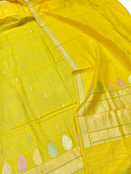 Yellow Pure Moonga Silk Handloom Banarasi Meenakari Suit Set - Luxurion World