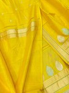 Yellow Pure Moonga Silk Handloom Banarasi Meenakari Suit Set - Luxurion World