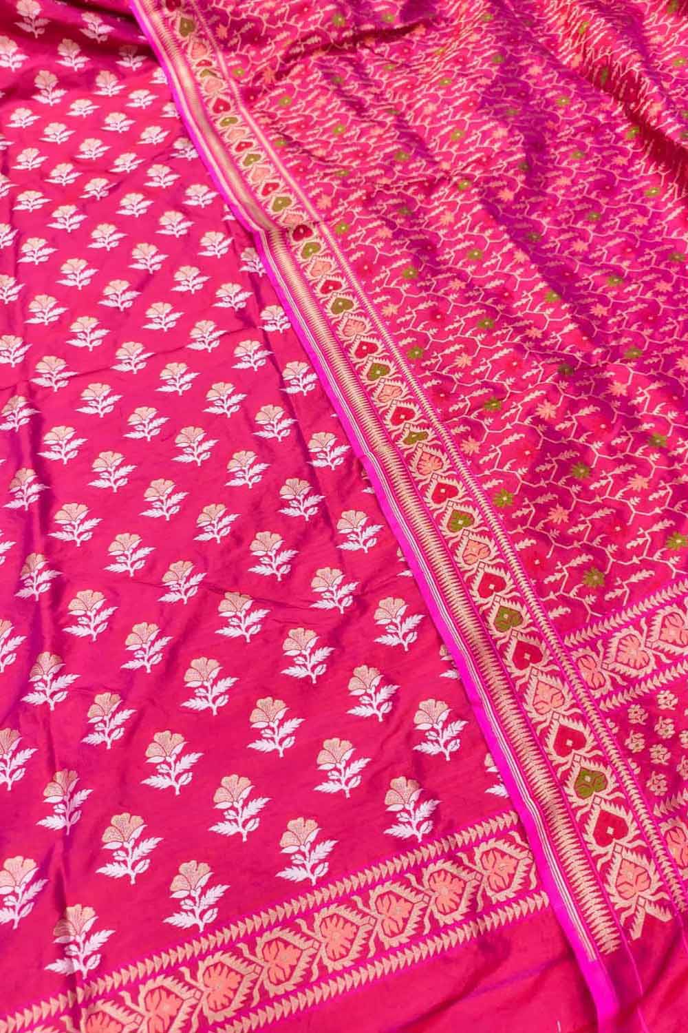 Pink Pure Katan Silk Banarasi Handloom Meenakari Suit Set - Luxurion World