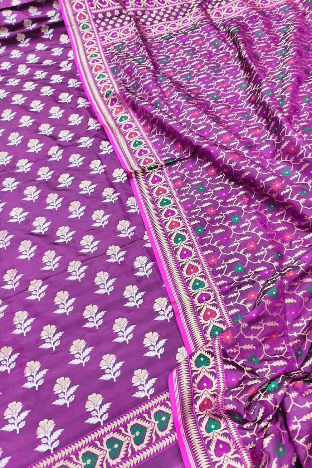 Purple Pure Katan Silk Banarasi Handloom Meenakari Suit Set - Luxurion World