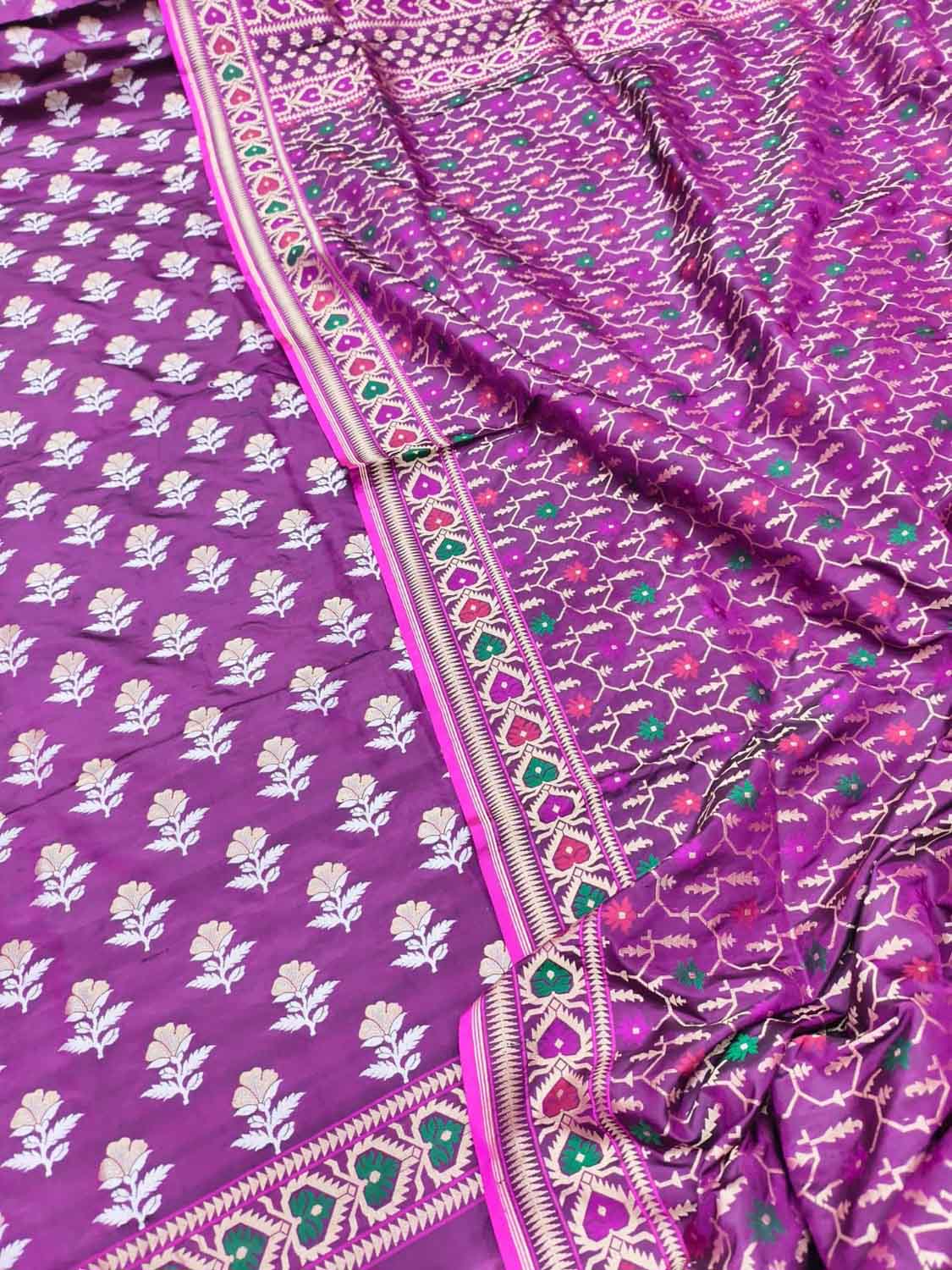 Purple Pure Katan Silk Banarasi Handloom Meenakari Suit Set - Luxurion World