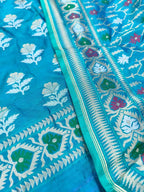 Blue Pure Katan Silk Banarasi Handloom Meenakari Suit Set - Luxurion World