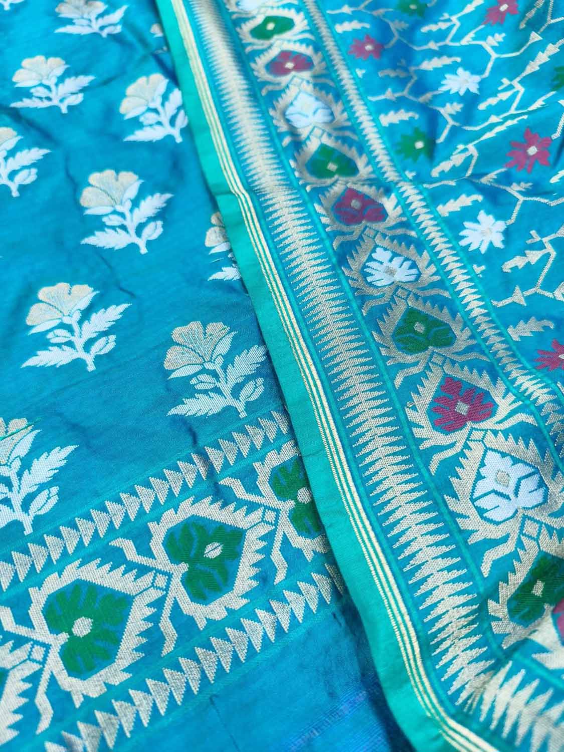 Blue Pure Katan Silk Banarasi Handloom Meenakari Suit Set - Luxurion World