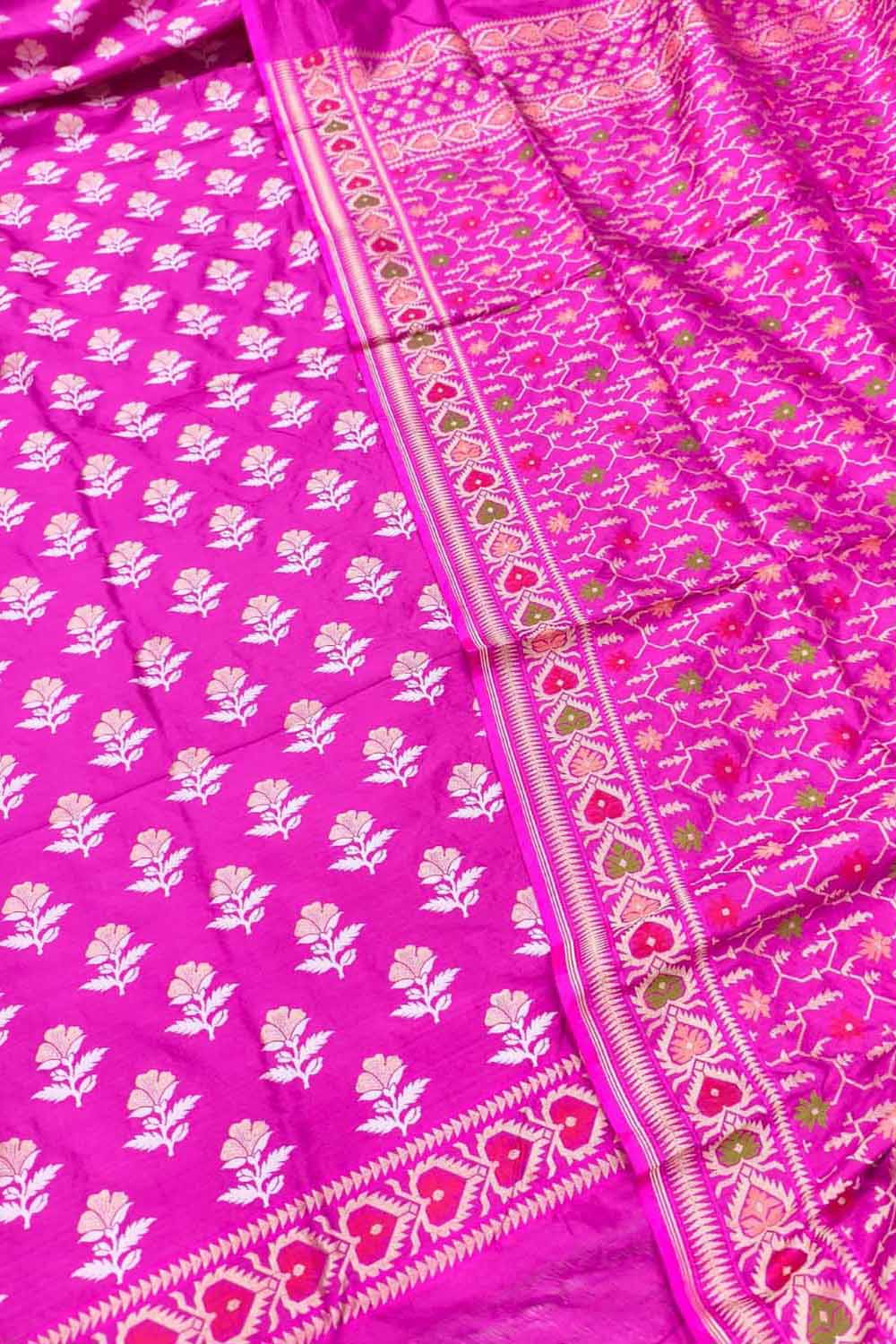 Pink Pure Katan Silk Banarasi Handloom Meenakari Suit Set - Luxurion World