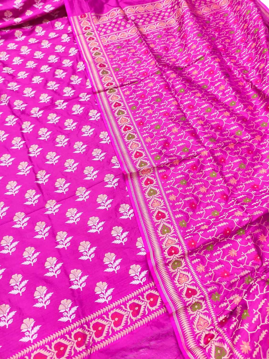 Pink Pure Katan Silk Banarasi Handloom Meenakari Suit Set - Luxurion World