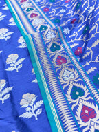 Blue Pure Katan Silk Banarasi Handloom Meenakari Suit Set - Luxurion World