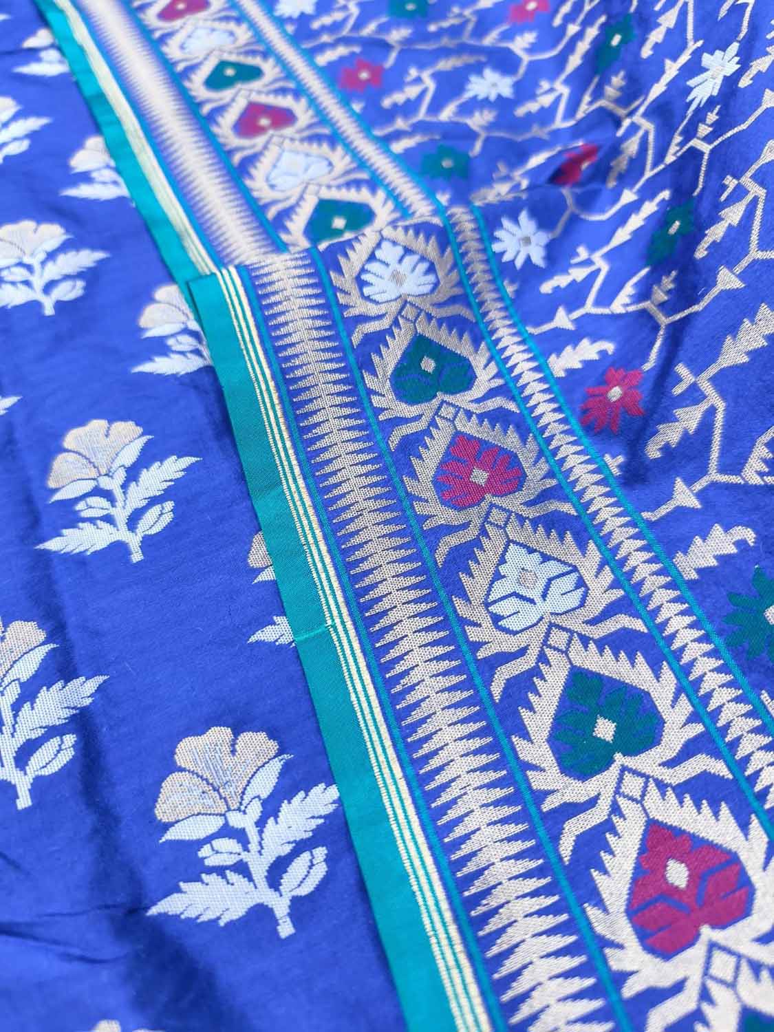 Blue Pure Katan Silk Banarasi Handloom Meenakari Suit Set - Luxurion World