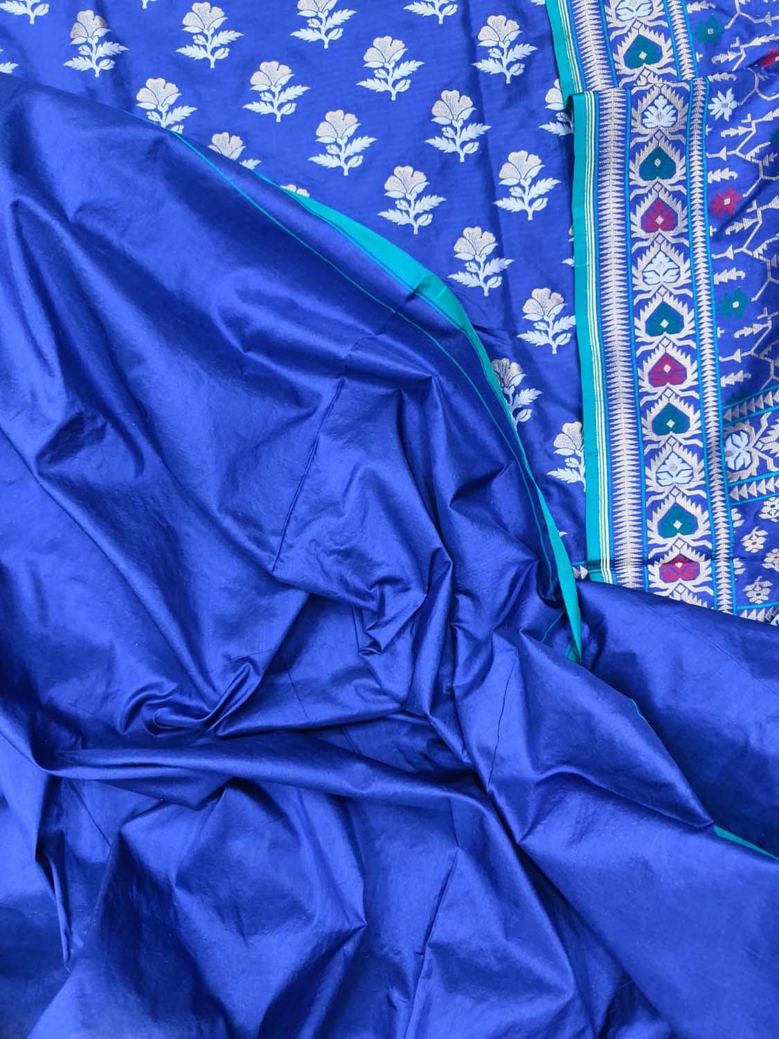 Blue Pure Katan Silk Banarasi Handloom Meenakari Suit Set - Luxurion World
