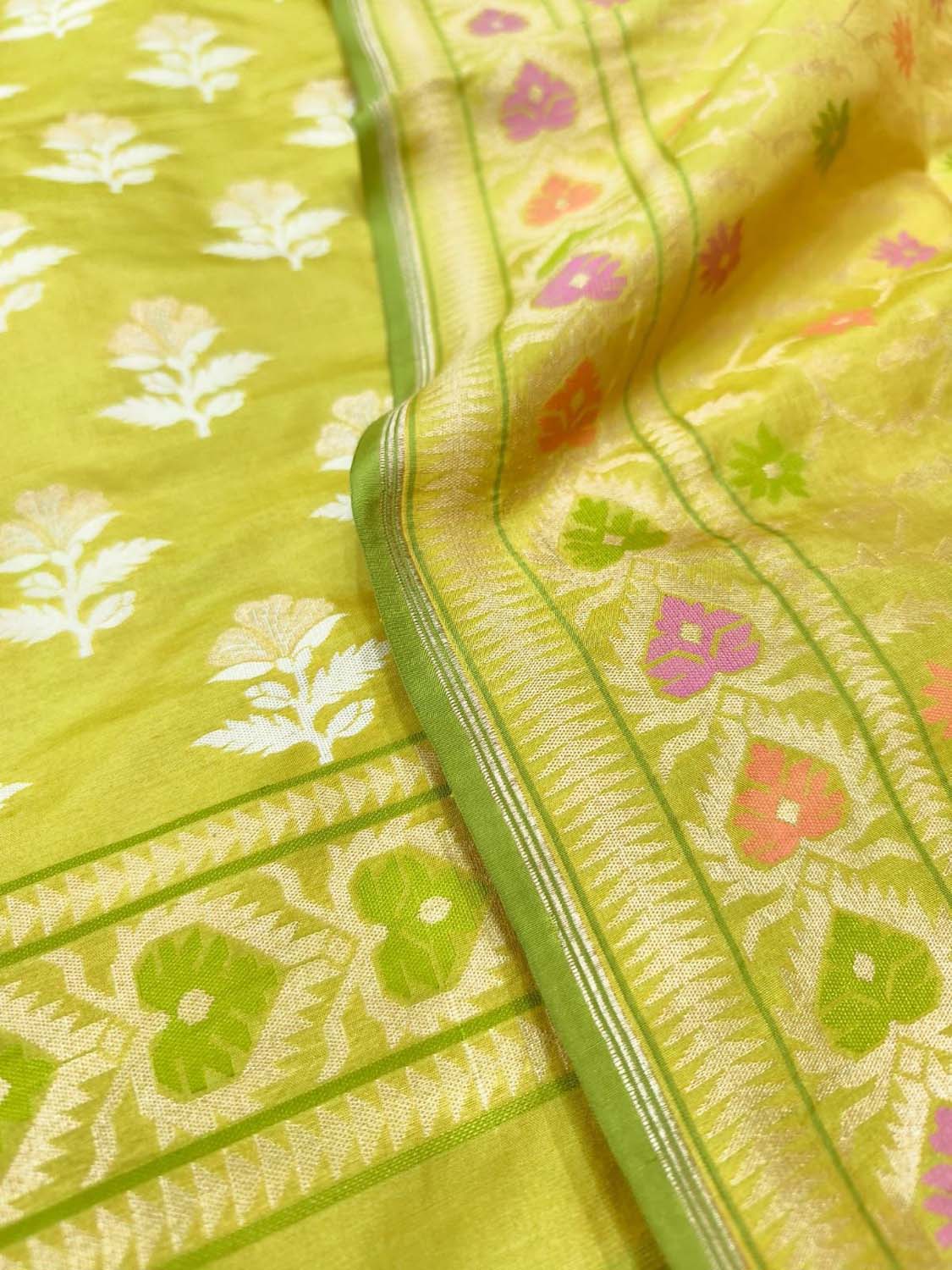 Yellow Pure Katan Silk Handloom Banarasi Meenakari Suit Set - Luxurion World