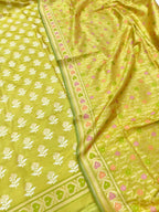 Yellow Pure Katan Silk Handloom Banarasi Meenakari Suit Set - Luxurion World