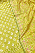 Yellow Pure Katan Silk Handloom Banarasi Meenakari Suit Set - Luxurion World