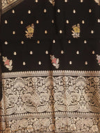 Black Banarasi Organza Silk Three Piece Unstitched Suit Set - Luxurion World