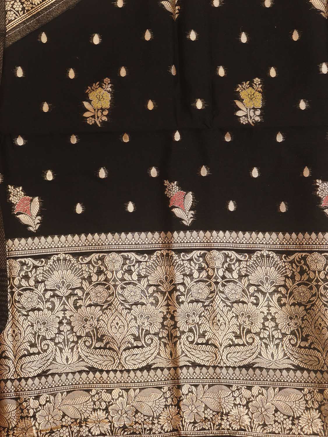 Black Banarasi Organza Silk Three Piece Unstitched Suit Set - Luxurion World