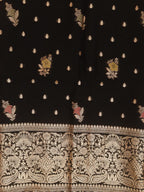 Black Banarasi Organza Silk Three Piece Unstitched Suit Set - Luxurion World