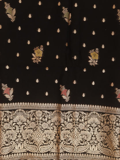 Black Banarasi Organza Silk Three Piece Unstitched Suit Set - Luxurion World