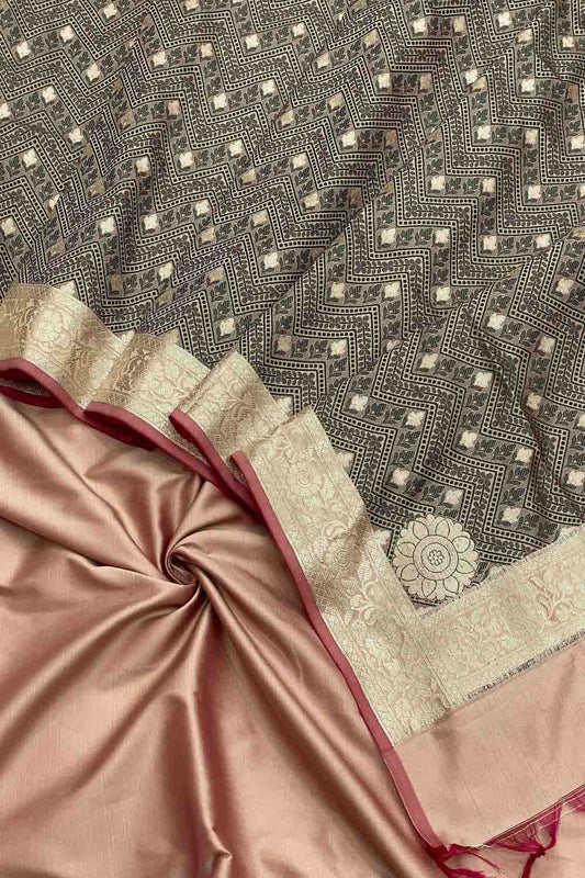 Stunning Pink Banarasi Silk Dupatta & Unstitched Suit