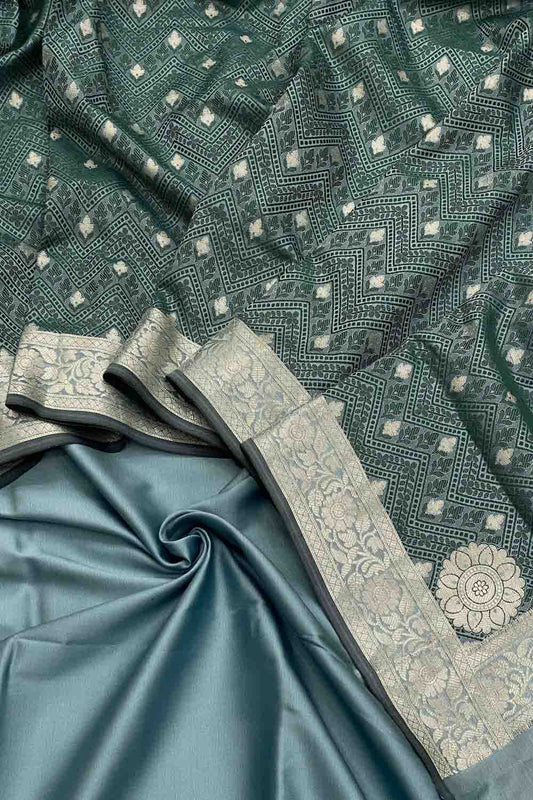 Elegant Grey Banarasi Silk Dupatta & Unstitched Suit - Luxurion World