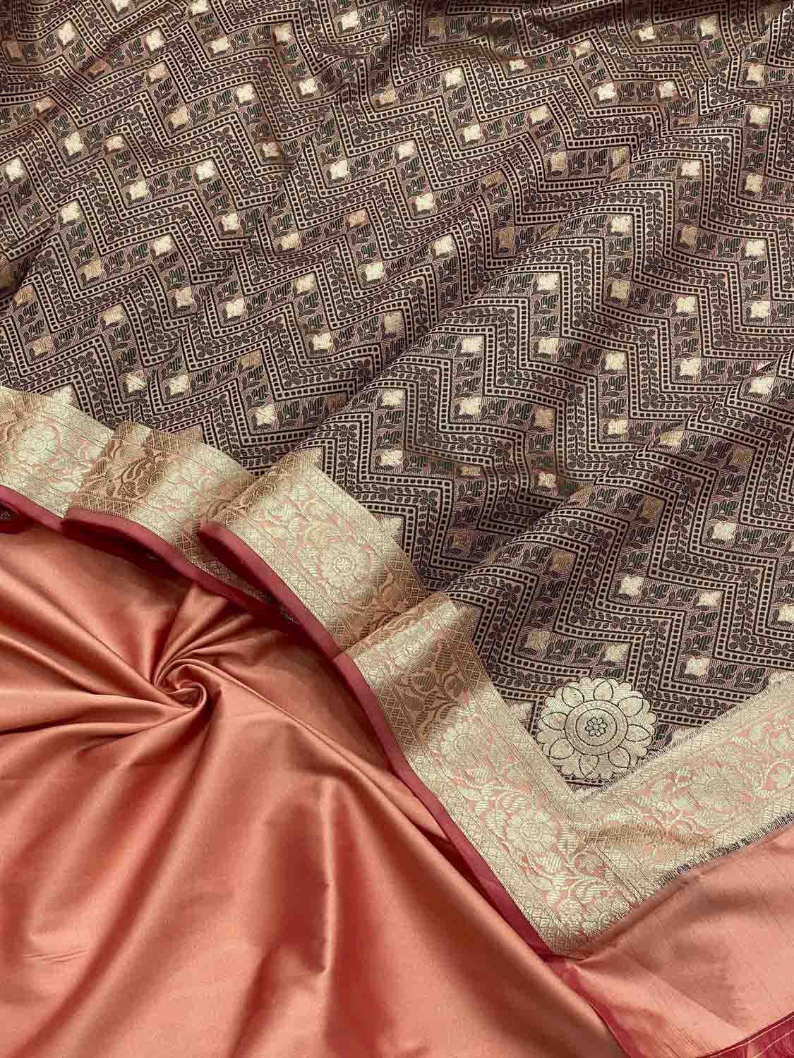 Orange Banarasi Silk Dupatta With Unstitched Suit - Luxurion World