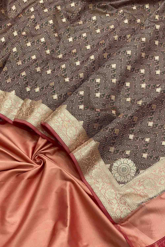 Orange Banarasi Silk Dupatta With Unstitched Suit - Luxurion World